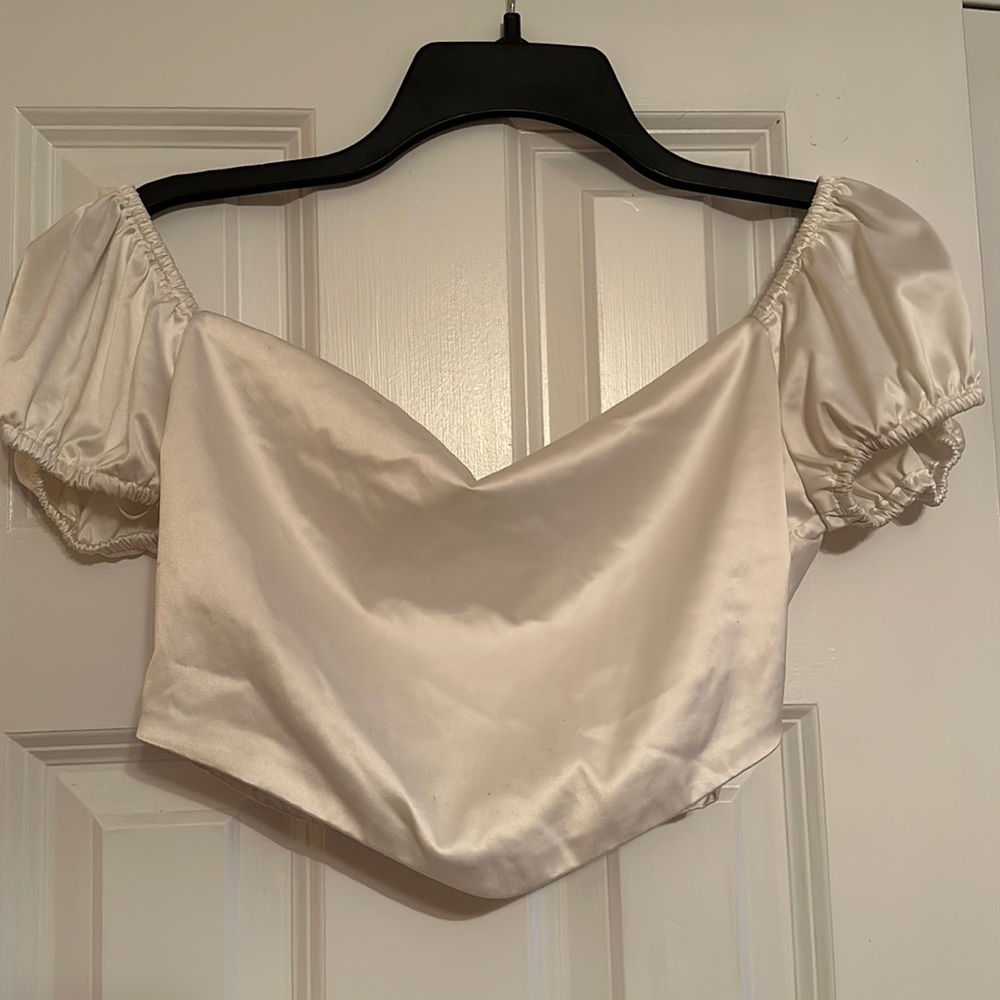 Cowl neck crop top with pirate sleeves